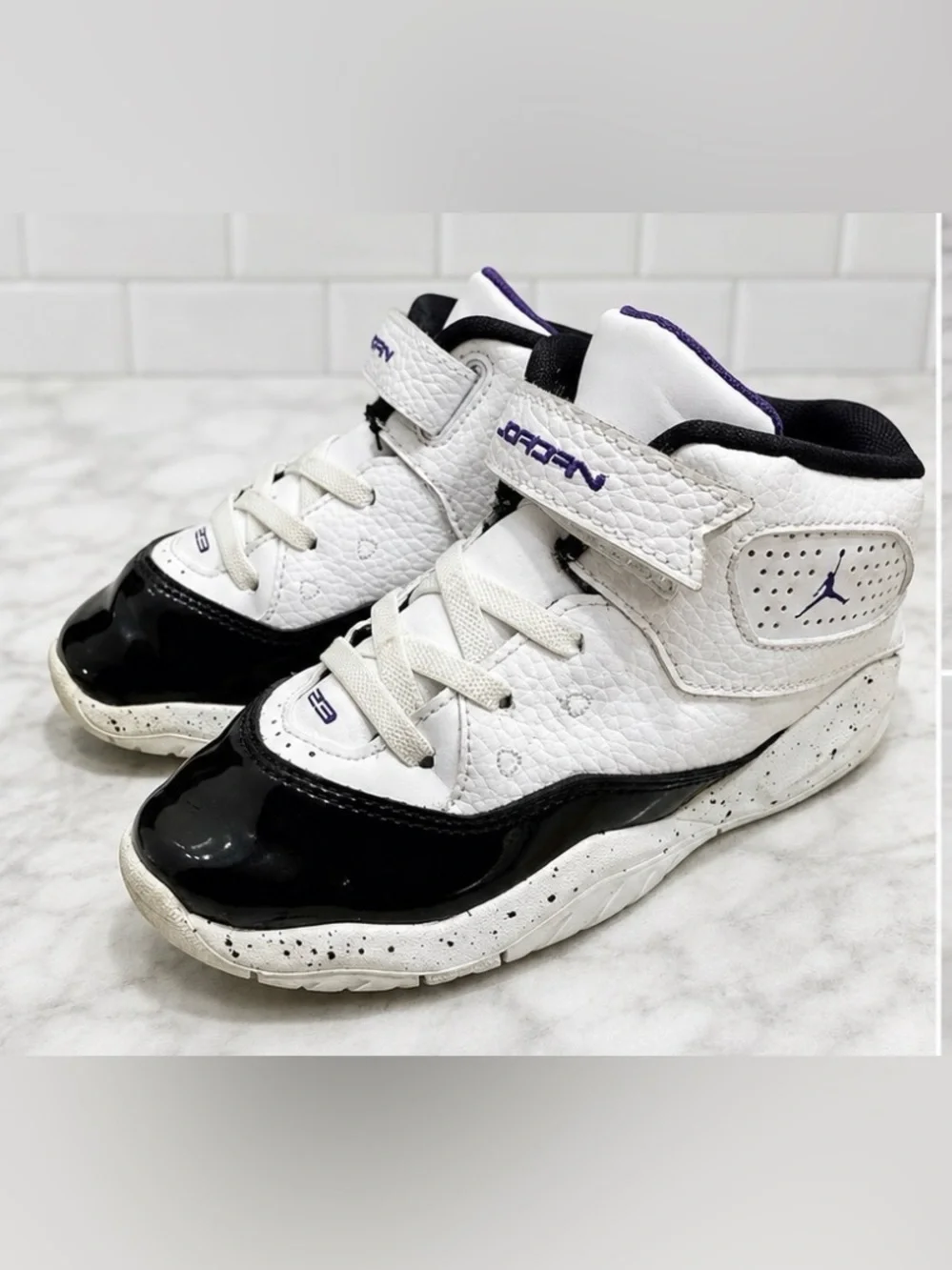 Jordan B’Loyal 10C - White and Black High-Top Sneakers with Purple Accent